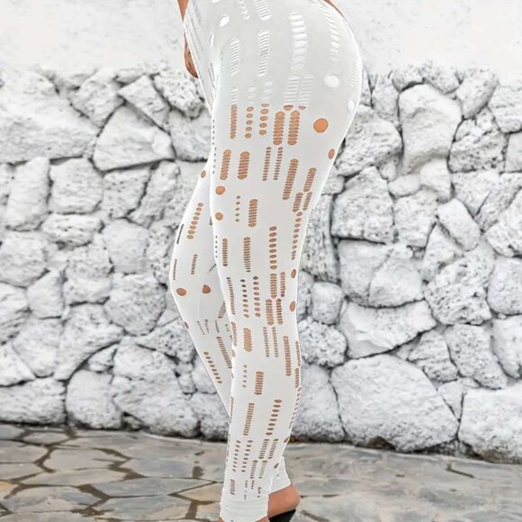 Pants - Women's Brand New High-Waisted Holey Full-Length Leggings & Are High-Waisted